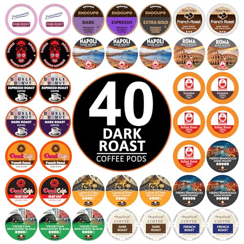 Perfect Samplers Dark Roast Coffee Pod Variety Pack - Pack for Keurig K Cups Coffee Makers, Bold 40 Count