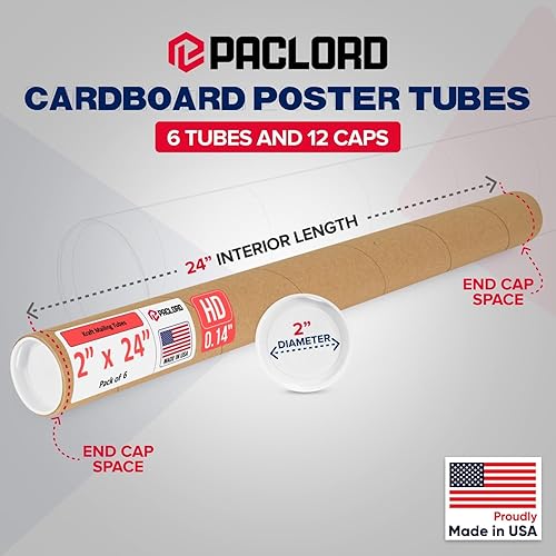Miniatura 78 de Tubo de correo de papel kraft reforzado de 2 x 36 pulgadas, paquete de 1 tubo con 2 tapas, tubo seguro aprobado por USPS para pósteres, tubo