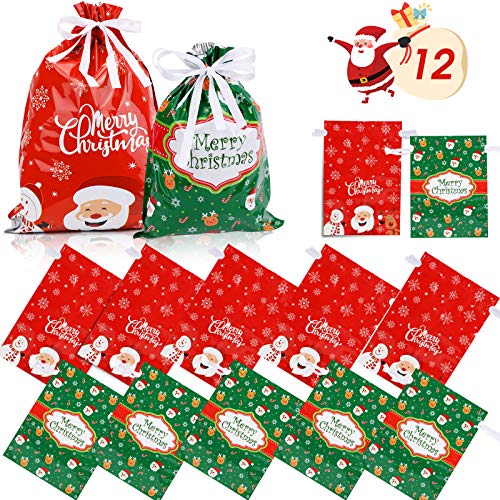 Black Friday Sale 2022 Konsait 12pack Christmas Drawstring Candy Bag Gift Bag， Christmas Goody Bags, Xmas Holiday Treats Bags，Xmas Sweet Treat Party Bags Cookies for Christmas Party Favor Supplies Bag Fillers Party Decor