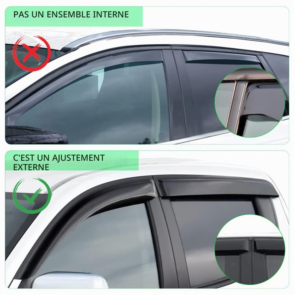 Deflecteurs d'air Déflecteurs de Vent pour Mitsubishi L200 Triton 2015-2022 Fiat Fullback Double Cabin 4pcs Pare-Pluie Pare-fumée Protection