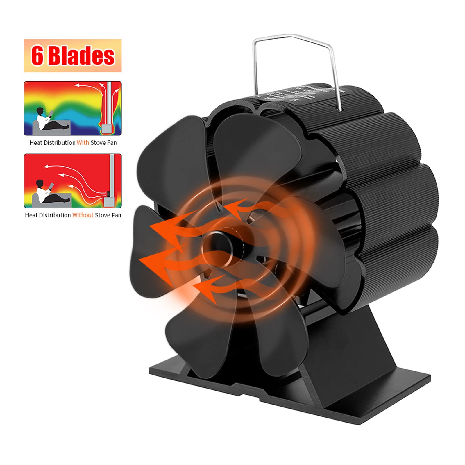 Ventilador De 6 Aspas para Estufa De Leña Negra Komin Log Wood Burner Eco Friendly Quiet Fan Home Efficient Heat Distribution