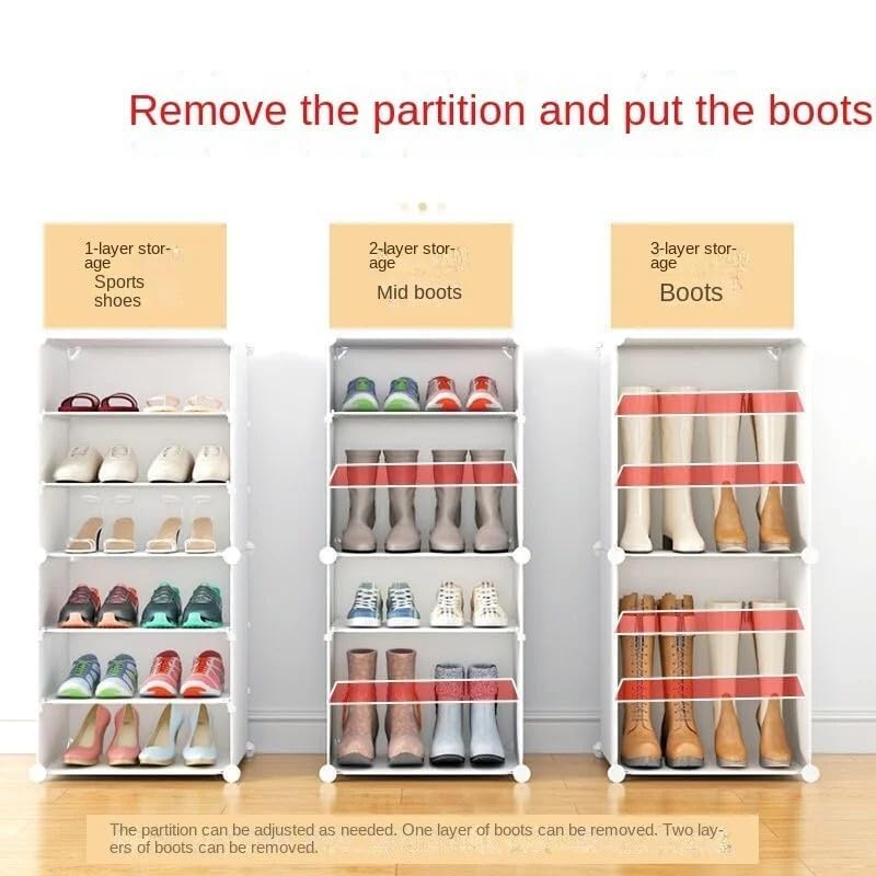 Image of Mevigo Plastic Shoe Rack for Home with Door | 12-Tier Stackable Shoe Organizer | Holds 24 Pairs | Waterproof & Dustproof | DIY Modular Shoe Cabinet | Chappal Slipper Stand for Bedroom, Entryway