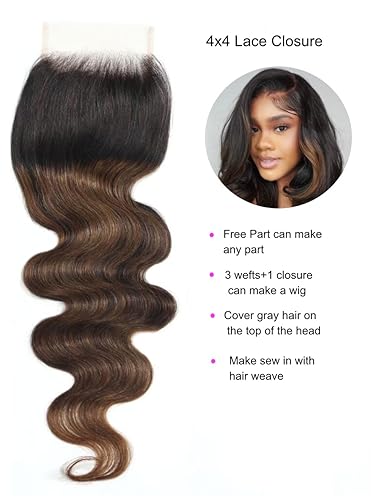 Miniatura 9 de UNICE Cabello humano ondulado con cierre de encaje, parte libre, cabello virgen brasileño sin procesar, cierre de 4 x 4, color natural (18 pulgadas)