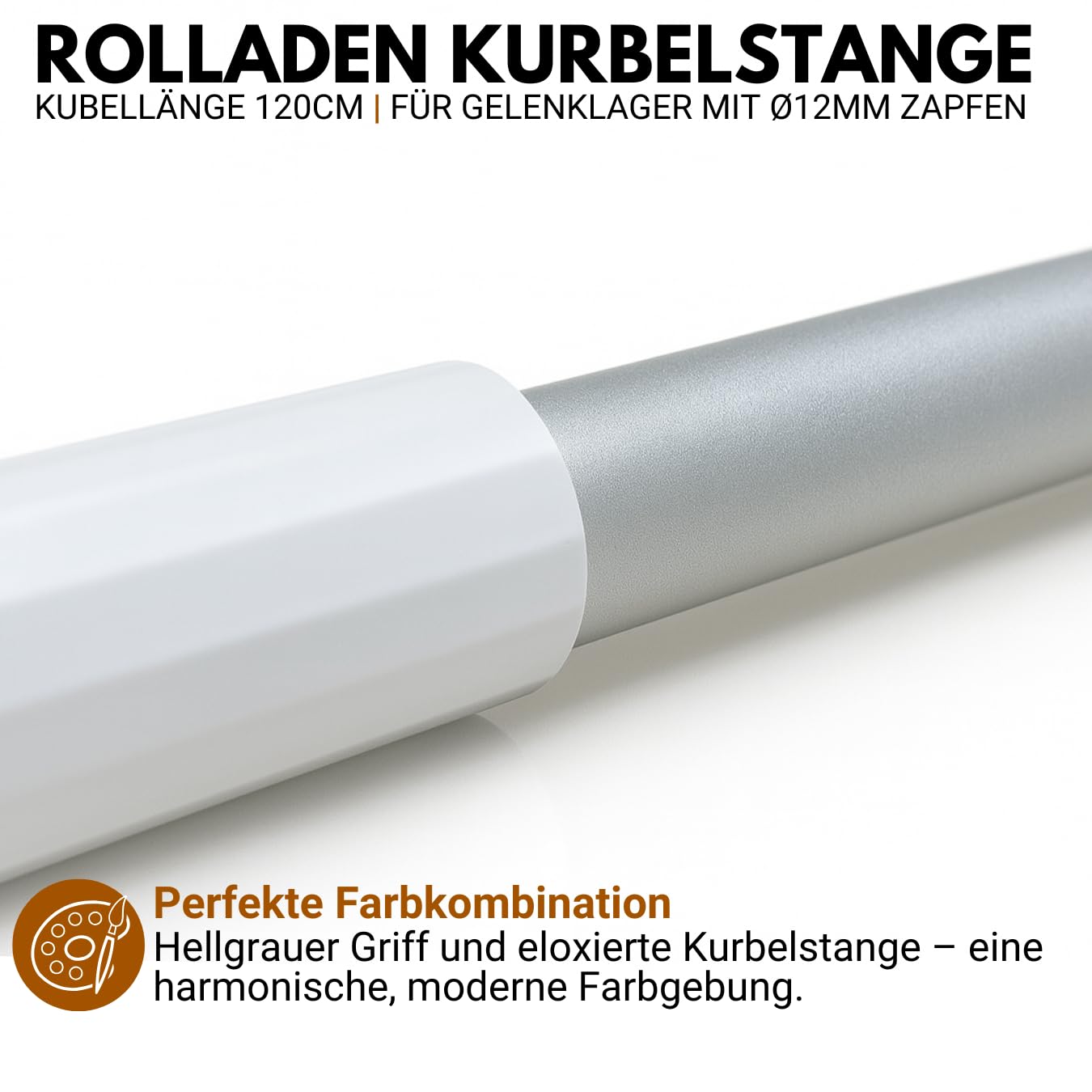 Rolladen Kurbelstange 120cm [Eloxiert], Hand-Kurbel für Gelenklager mit Ø11,9mm Zapfen - Rolladenkurbel rostfreies Aluminium mit ergonomischem Handgriff - markiso®