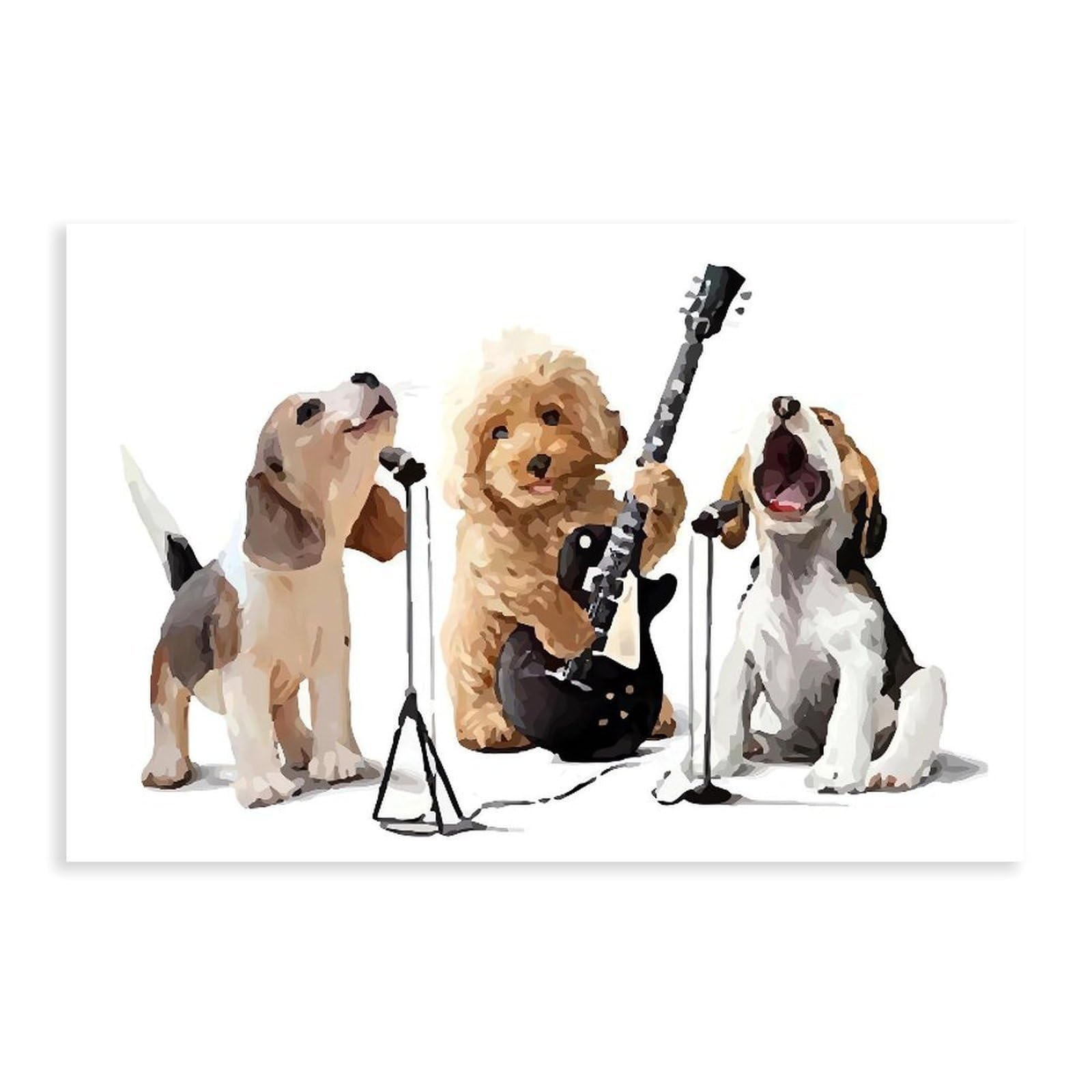 Qnvjqkdsi Unframe Funny Dog Music Art Canvas Poster Wall Art Decor Print Picture Paintings For Living Room Bedroom Decoration 24" L X 36" W
