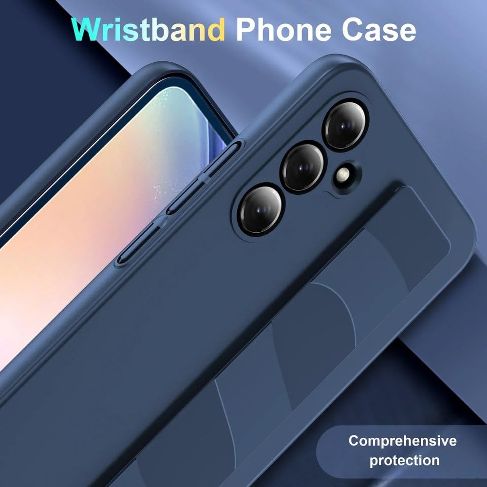 Handyhülle mit Handschlaufe für Samsung Galaxy S25 S24 S23 Ultra Plus Fold 6 5 4 5G Schutzhülle Silikonarmband Matt, Blau, für Galaxy Z Fold6