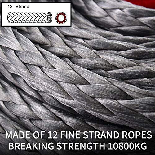 RUGCEL WINCH 3/8\" x 80\' Synthetic Winch Rope with Hook, Winch Cable with Protective Sleeve, Car Tow Recovery Cable for 4WD Off Road Vehicle Truck ATV UTV SUV(23,805 LBS Breaking Strength, Red Hook) - Thumbnail 5