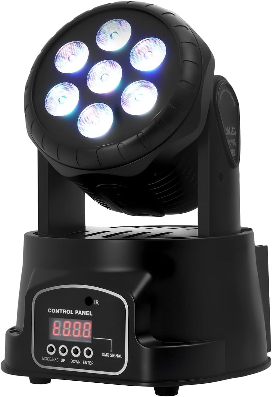 105 W Moving Head LED con telecomando, 7 x 10 W, 4 in 1, luce da discoteca a LED, DMX512, luce da palcoscenico per DJ bar, compleanno, discoteca, matrimonio, cantina da palcoscenico