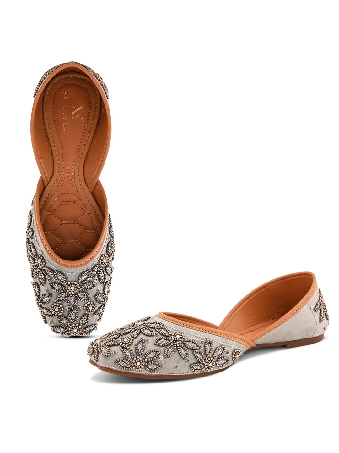 Handcrafted Jutti | Ethnic Slip-On Punjabi Juttis with Floral Beaded Embroidery |Comfortable Traditional Footwear | for Girls & Women