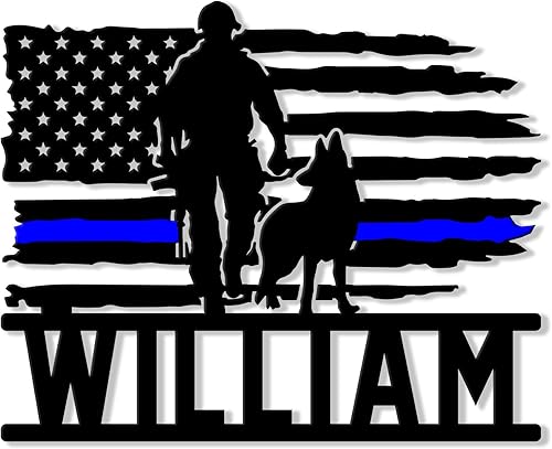 Miniatura 9 de Letrero personalizado de metal de policía, bandera estadounidense delgada de línea azul, letrero colgante de bienvenida al aire libre para porche –