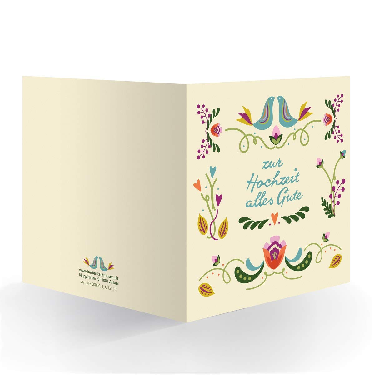 Kartenkaufrausch 24 x Hübsche folklore Hochzeitskarte innen weiß (quadratisch, 15,5x15,5cm mit Umschlag) mit Vögeln: zur Hochzeit alles Gute- große XL Glückwunsch-Karte zur Hochzeit für Familie