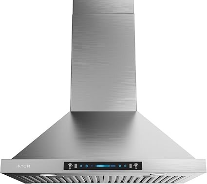 IKTCH 30-inch Wall Mount Range Hood 900 CFM Ducted/Ductless Convertible, Kitchen Chimney Vent Stainless Steel with Gesture Sensing & Touch Control Switch Panel, 2 Pcs Adjustable Lights(IKP02-30'')