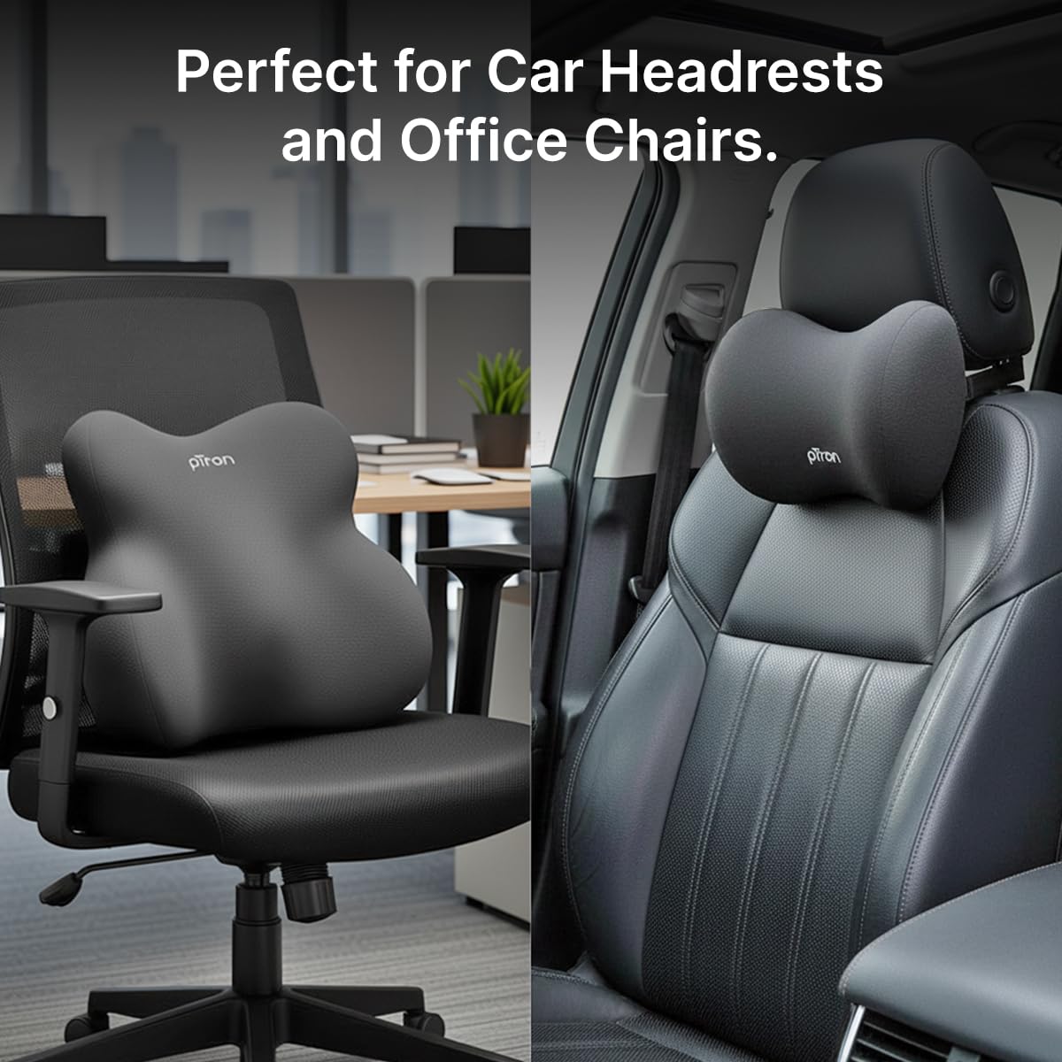 pTron Ergova S3 Memory Foam Car Neck & Lumbar Support Cushion Set for Driving, Ergonomic Design for Long Drive Comfort, Universal Fit for All Cars (Black) 2