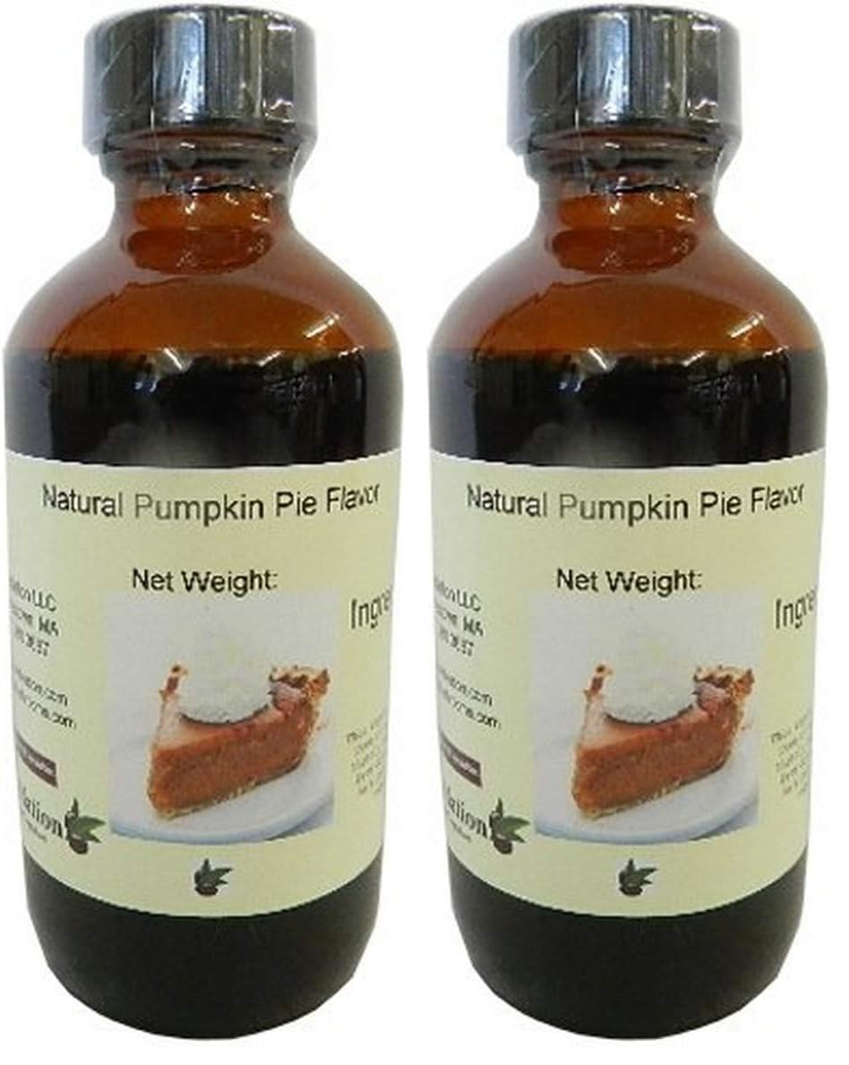 OliveNation Natural Pumpkin Pie Flavor, Sugar Free Spiced Pumpkin Flavoring for Sugar Free or Savory Baked Goods, Cakes, Beverages, Non-GMO, Gluten Free, Kosher, Vegan - 4 ounces (Pack of 2)