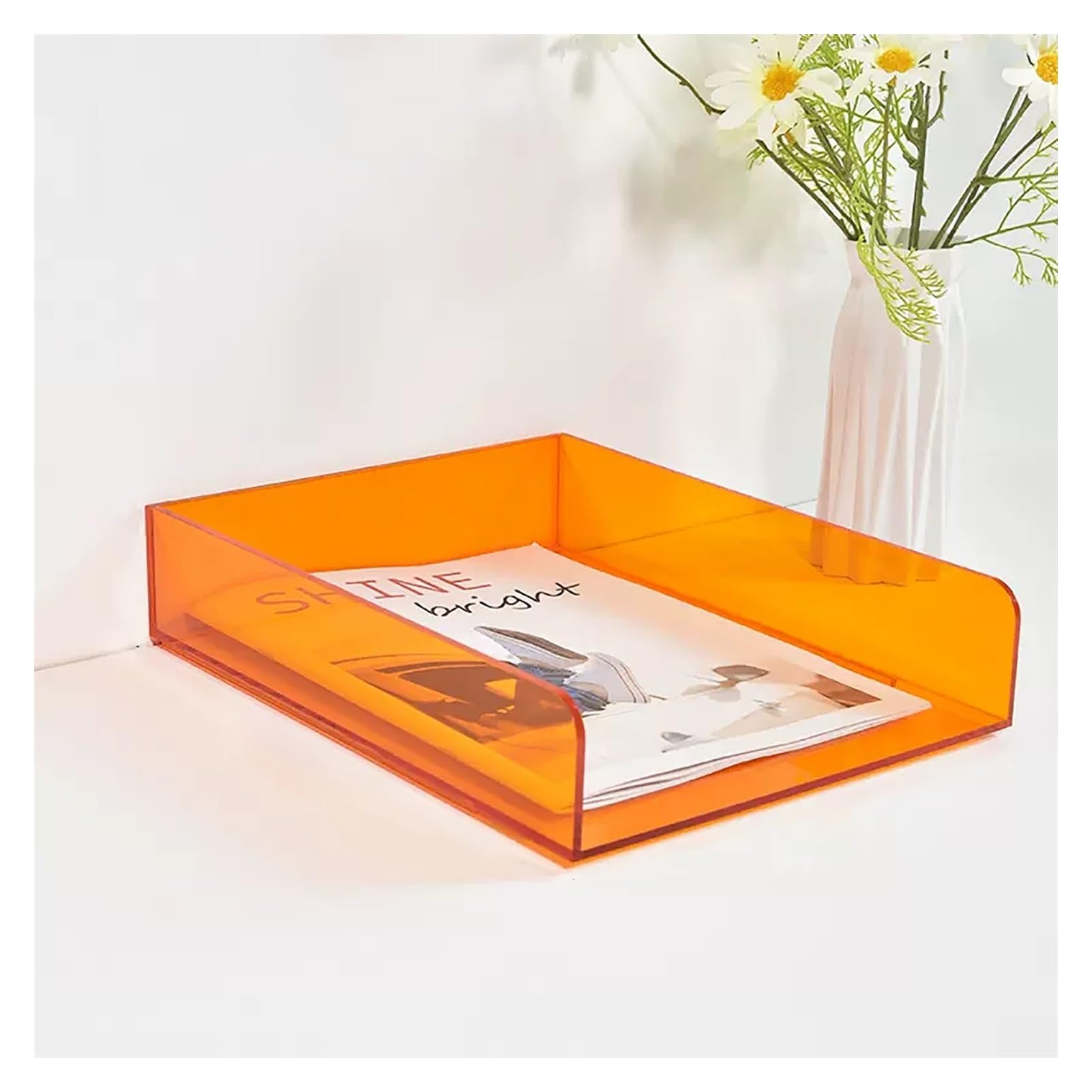 Ehein Orange Magazine File Holder,Acrylic Paper Organizer，Stackable Acrylic Paper Trays, Paper Organizer For Desk Vertical (Color : Size : 31.5X24x6.5cm)