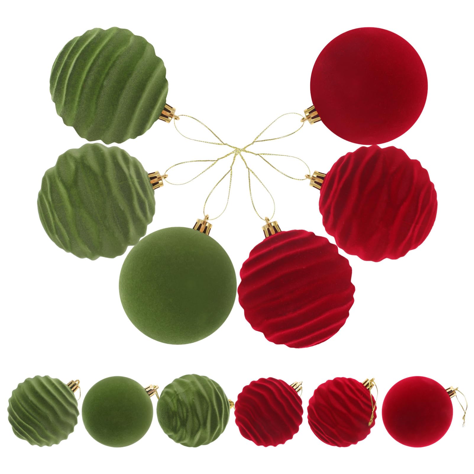 PartyKindom 12stücke Beflockte Christbaumkugeln Rot und Grün Dekorative Weihnachtsbaumkugeln als Hängekugeln für Weihnachtsdeko