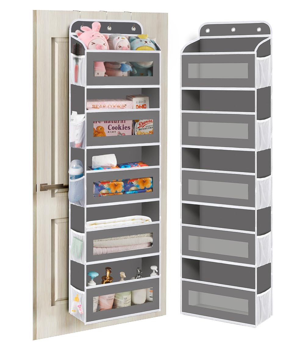 Kyevis Dark Grey Over The Door Organizer Storage, 5 Shelves Door Organizer Hanging With 10 Mesh Pockets, Behind Door Storage - Ideal For Newborn, Nursery, And Baby Essentials Daily Use（Dark Gray）