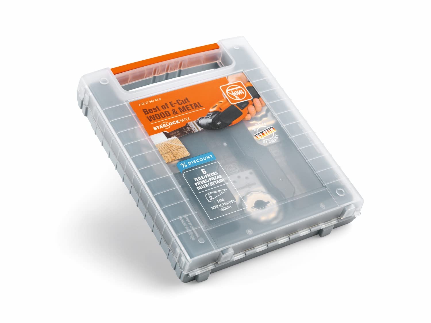 FEIN Best of E-Cut StarlockMax WOOD & METAL|6 hojas de sierra E-Cut extralargas para cortar madera y metal a gran profundidad, alojamiento StarlockMax, compatible con herramientas multifunción FEIN