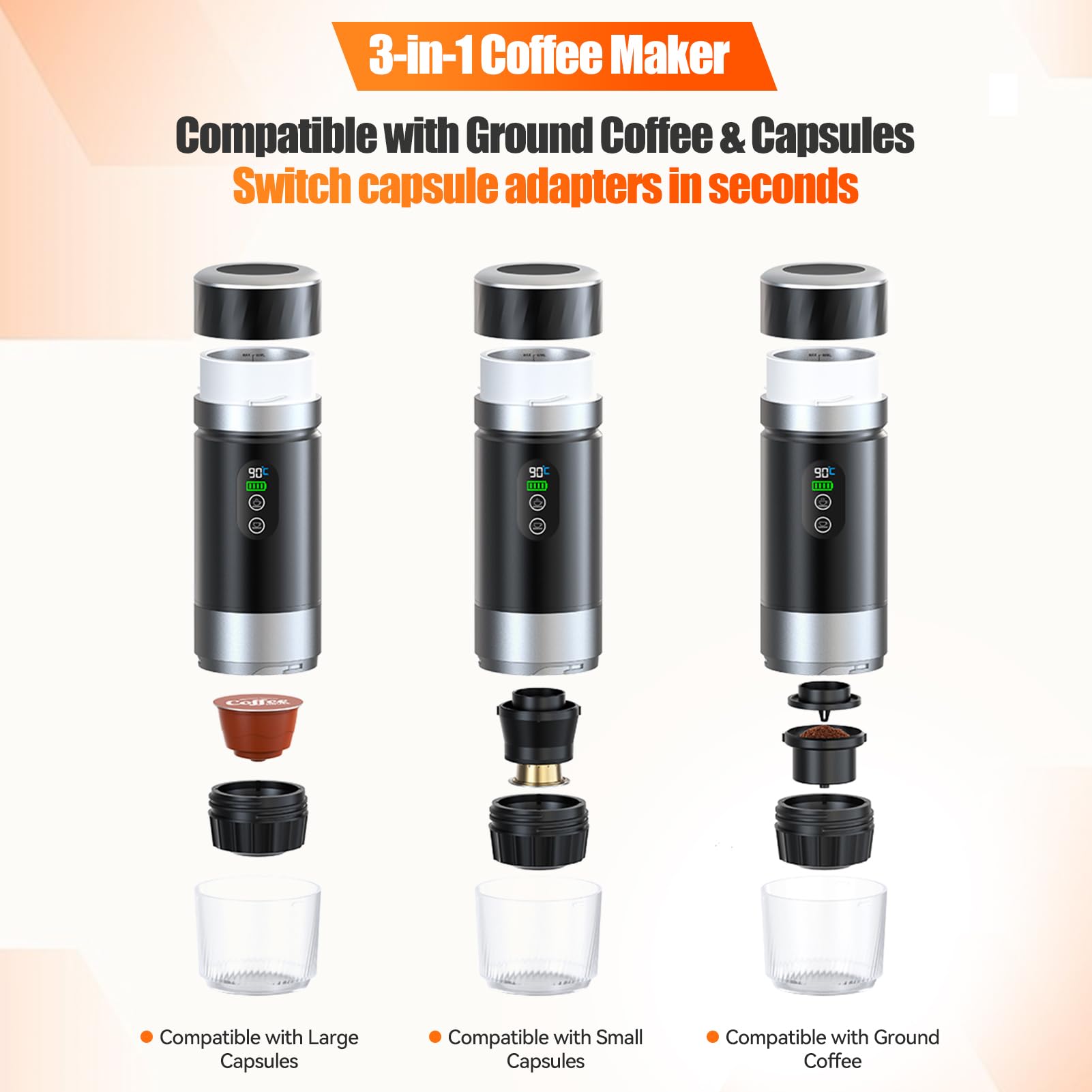 Machine à Cafe Portable, Cafetière Portable Chauffage Électrique, Machine a Expresso 20 bars Pour Maison, Camping, Voyage, 3 En 1 Compatible Avec Café Moulu Et Capsules NS, Réservoir D'eau De 80 ml