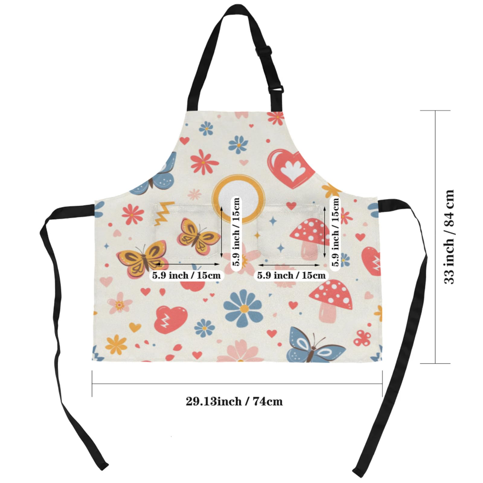 Aglebo Hand Painted Butterfly Flower Heart Chef Apron with Pockets Adjustable Shoulder Strap Waterproof Cooking Apron for Kitchen Baking Gardening Pottery Painting