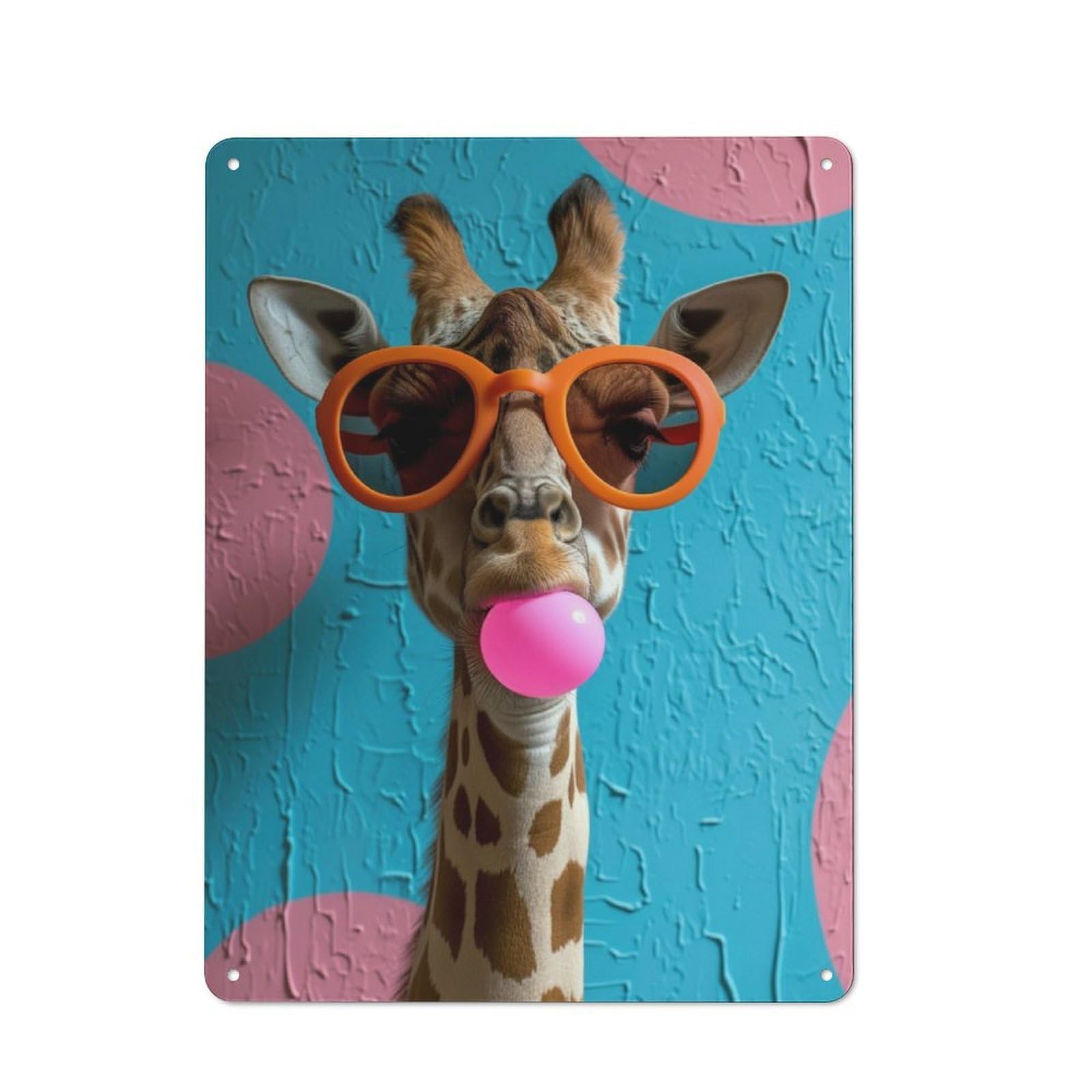 Junmoney Giraffe Bubblegum Distressed Look Decorative Tin Sign 40X30cm, Retro Room Decor For Lounge, Study, Pub Or Wall Gallery