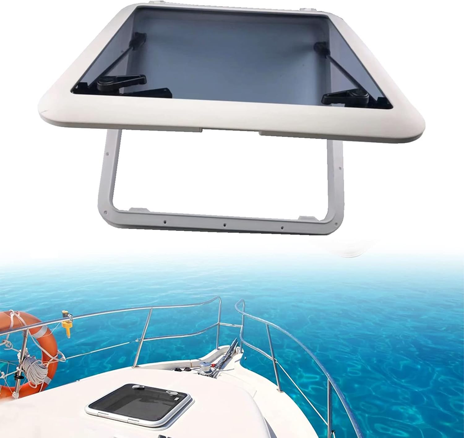Leakproof Waterproof Porthole Frame with Tempered Glass, Rectangular Marine Hatch for Boat, Yacht, RV, Industrial Vehicle - 550x550mm Durable Design