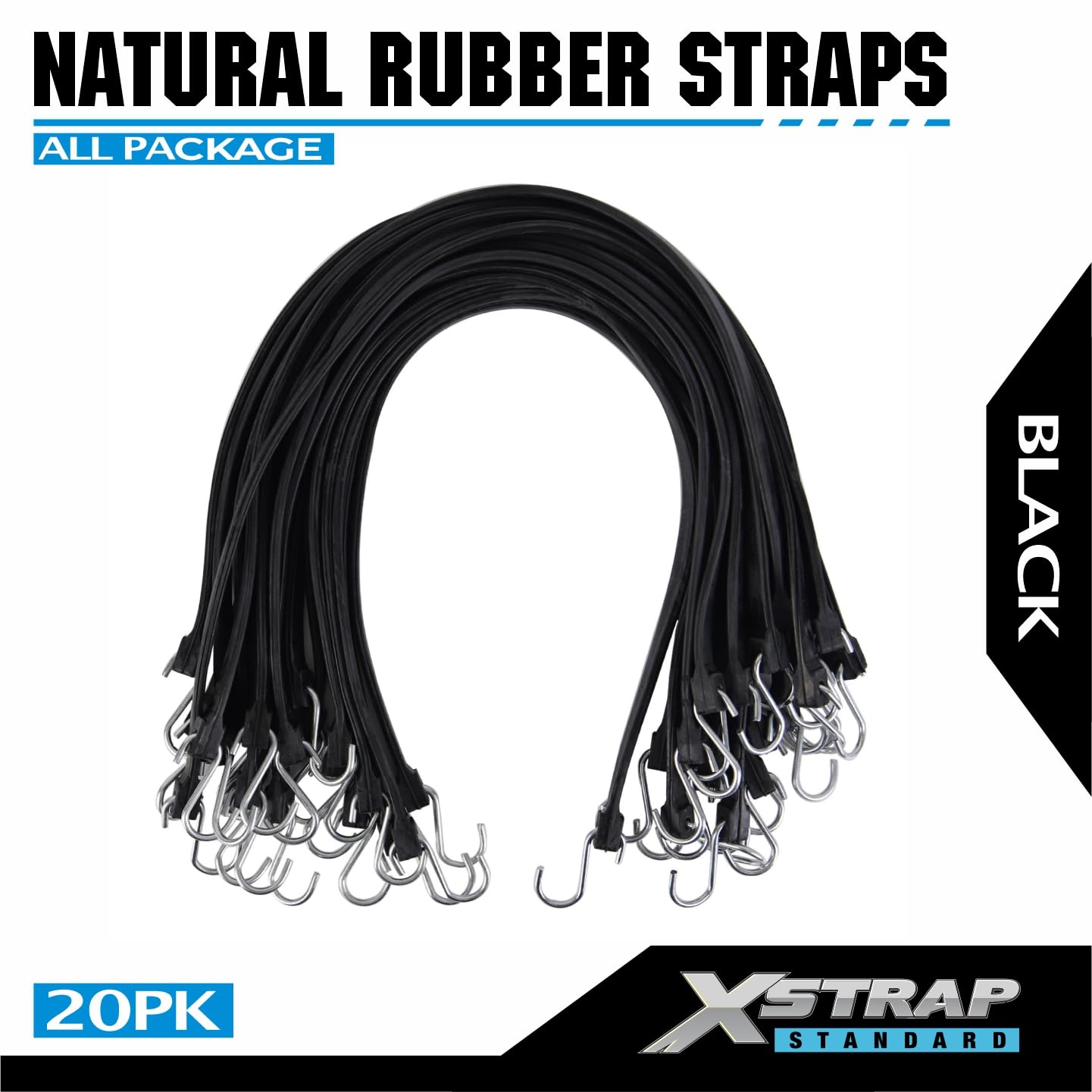 XSTRAP - Correas de Lona de Goma Ajustables, Cuerdas elásticas EPDM con Ganchos, Ideales para asegurar Lonas, lienzos (31 Pulgadas)