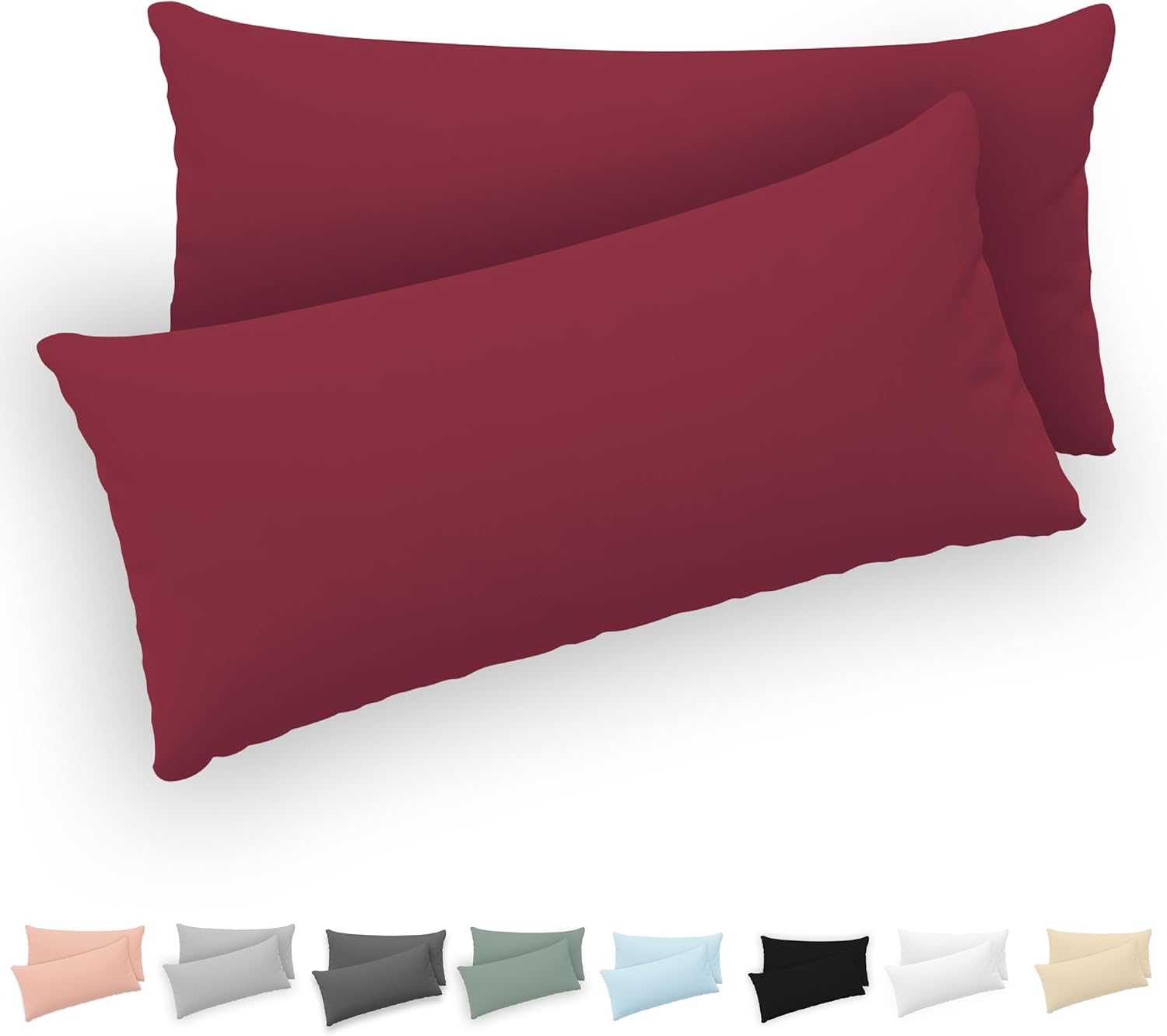 Twinzen® Federe Cuscino (Set di 2) - Bordeaux - Per Cuscini 50x80 cm - 100% Jersey di Cotone - Copricuscino Letto Con Cerniera - Fodera Protezione