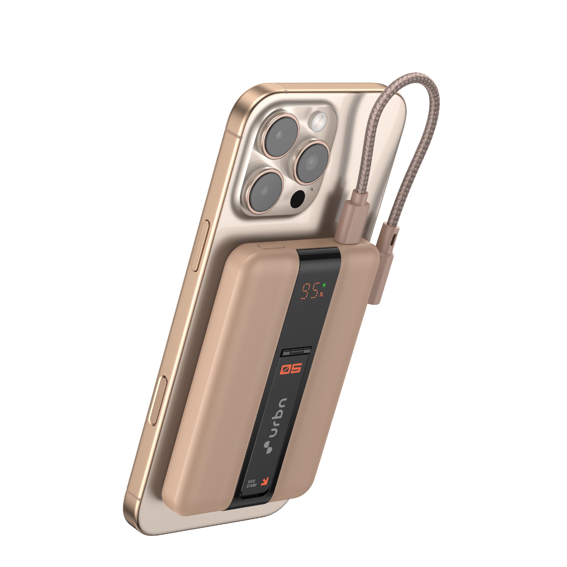 URBN One Luxury MagSafe Power Bank 5000mAh | 15W Fast Magnetic Wireless Charging | Built-in Detachable Type C Cable | Dual Port with Pass Through Charging (Mocha)-image-33