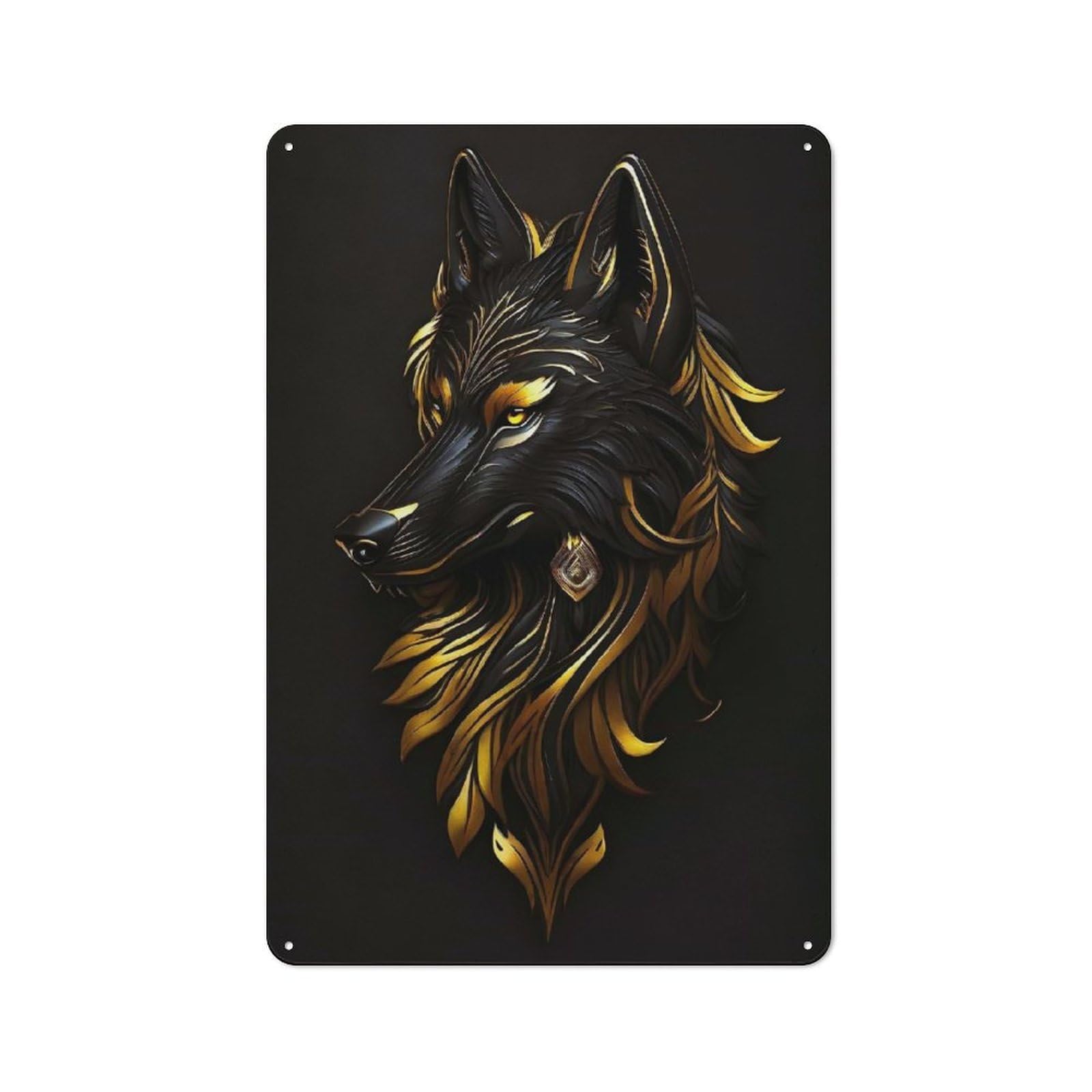 Junmoney Wolf Black Gold Tin Wall Plaque 30X20cm With For Guest Room Or Hallway, For Hallway Wall Decor Fans