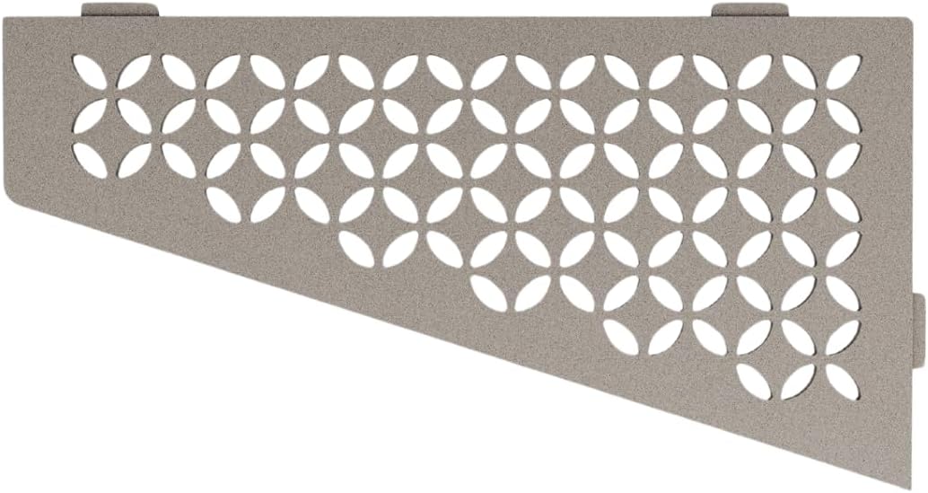 Schluter Quadrilateral Corner Shelf for Tiled Walls - Floral Design, Aluminum Material, Stone Grey Finish, 3/32" Thick Anchoring Tabs - SES3D5TSSG