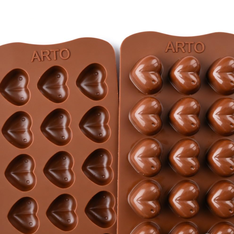 Image of ARTO 15 Cavity Heart Chocolate Mold | Deep Brown Silicone Tray for DIY Valentine Gifts | Non-Stick Candy, Jelly & Baking Mould | Perfect for Home Business & Party Favors (1 Piece)