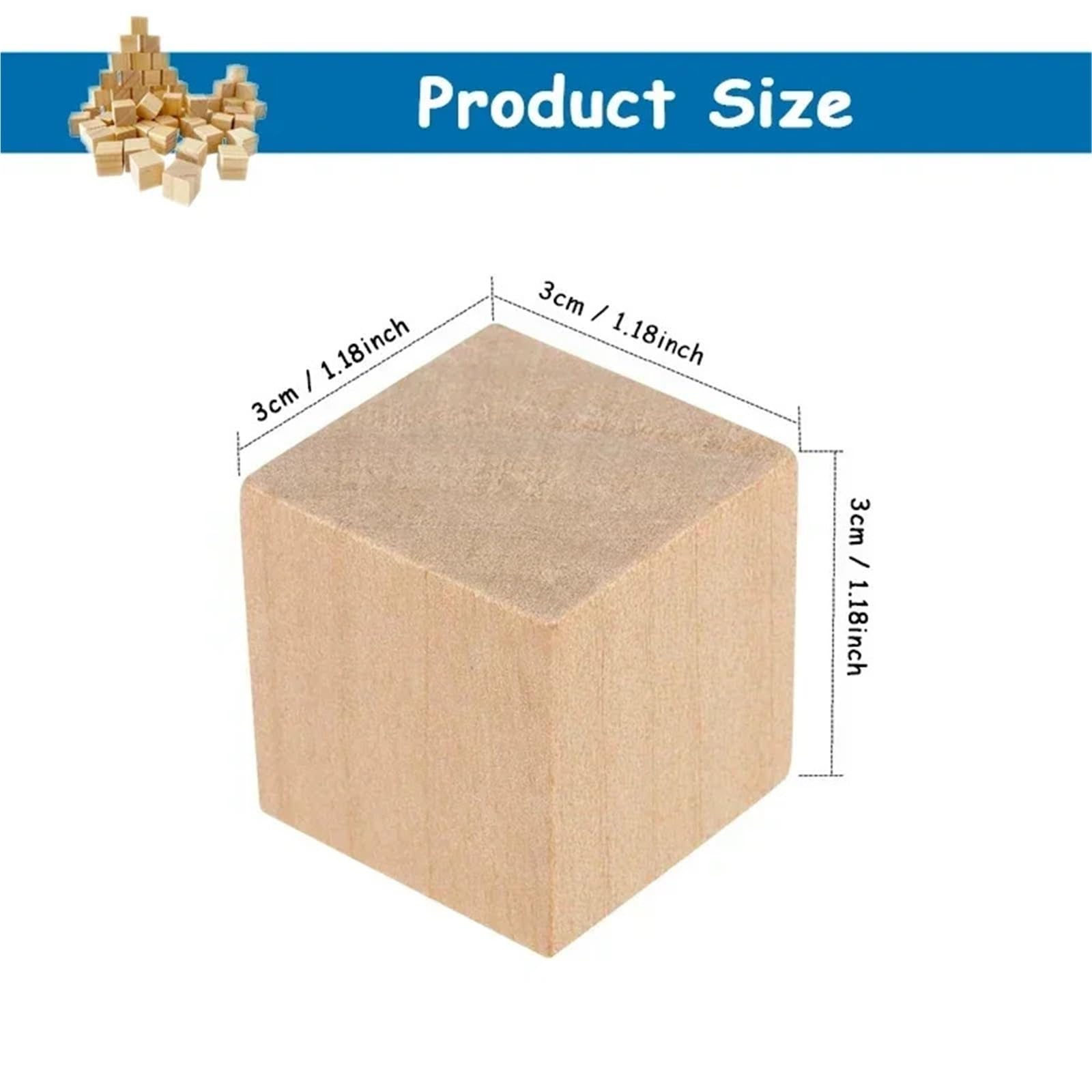200 pezzi di blocchi legno naturale da 3 cm, cubo pino grezzo for artigianato fai te, pittura, arredamento for la casa, creazione puzzle Per Hobby creativi