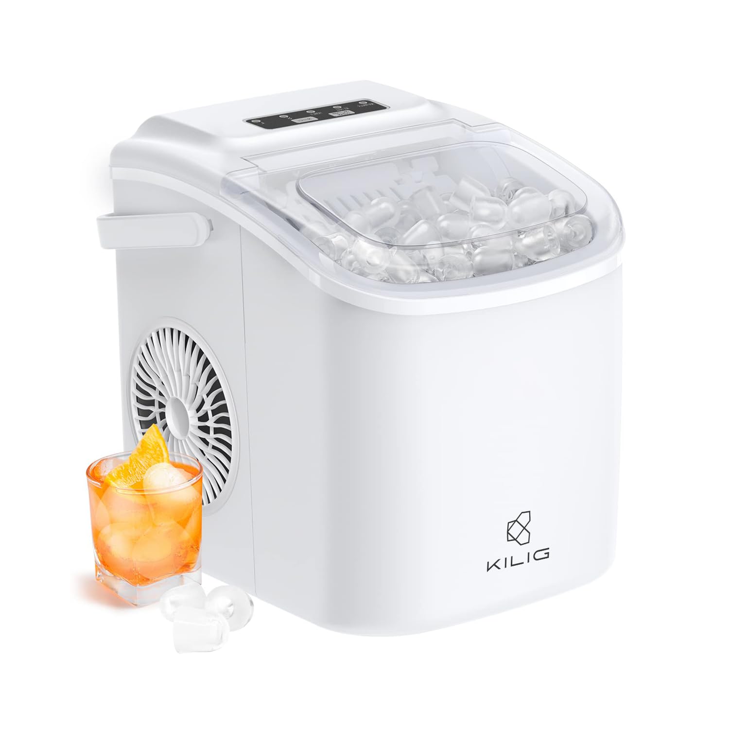KILIG H01W Portable Ice Maker Machine | 12Kg/24Hrs | 9 Bullet Ice Cubes in 6–10 Mins | 1.2L Water Tank | Self-Cleaning | 2 ice sizes | White