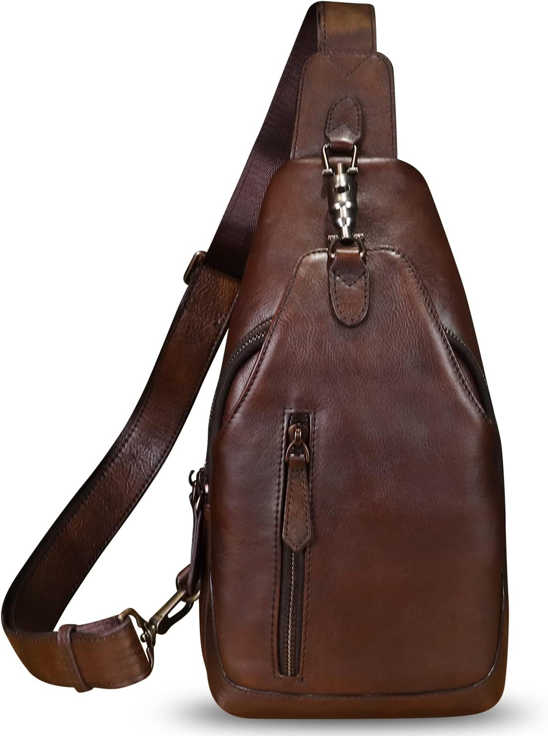 LRTO Genuine Leather Sling Bag for Men and Women Real Leather Shoulder Crossbody Bag Chest Bag Sling Backpack Purse - Image 2