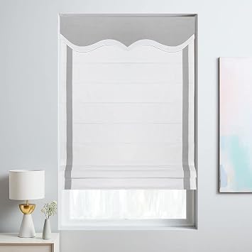 Roman Shades for Windows, Grey Ribbon with Valance Custom Blackout Light Filtering Roman Window Shades, Fabric Insulated Thermal Roman Blinds for Doors, French Doors, Kitchen Windows