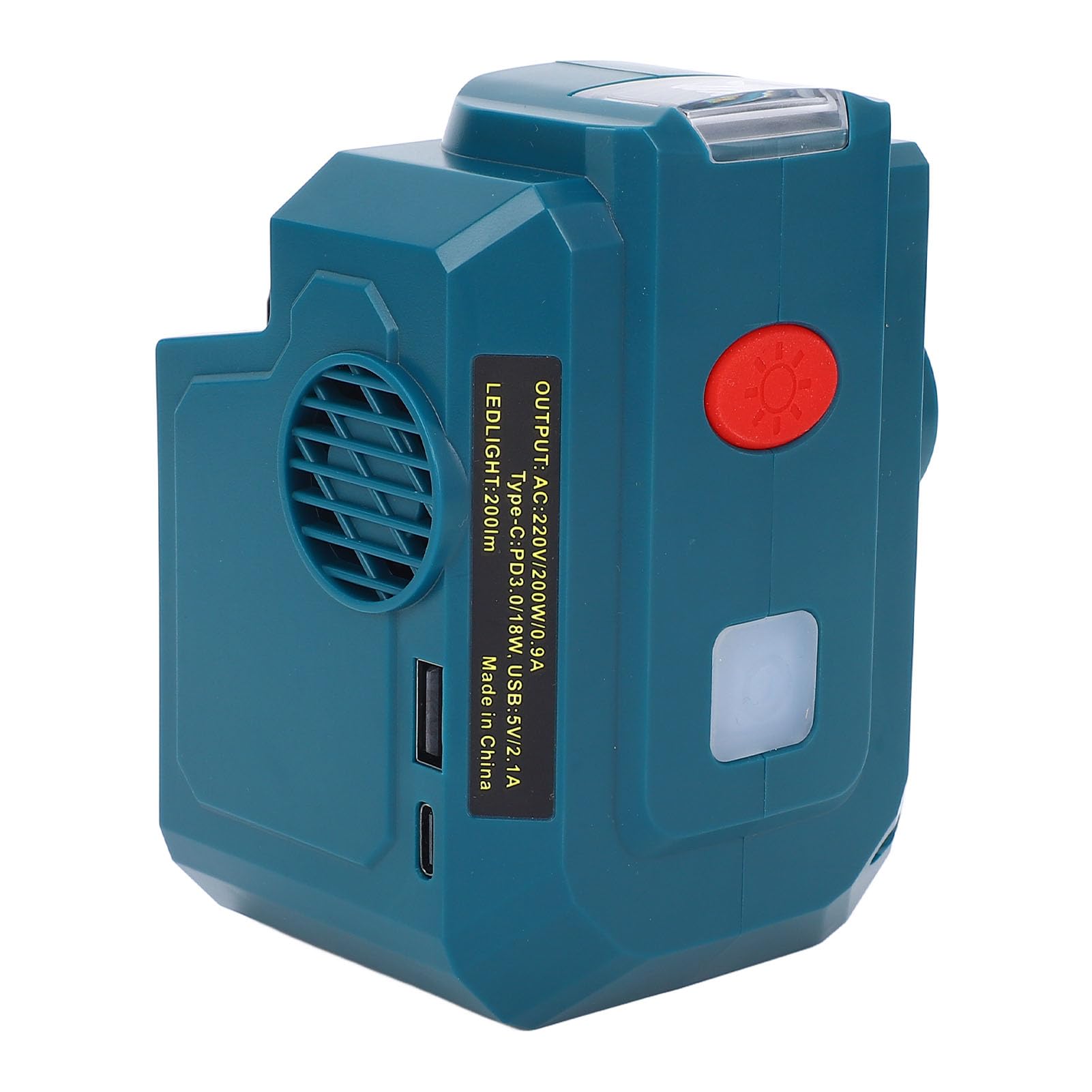 Fafeicy Convertitore di Potenza Portatile Ricaricabile, Inverter Alimentato a Batteria, Uscita CA da 200 W per Campeggio, Dotato di Porte USB, Luce LED, Compatibile con BL1830B BL1840B