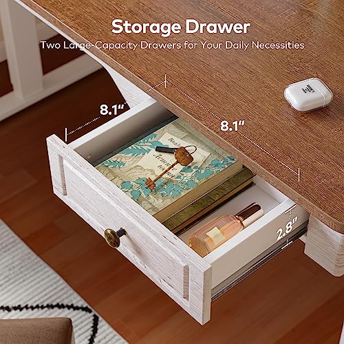 Image of FEZIBO Whole Piece Farmhouse Style Standing Adjustable Desk with 2 Drawers, 48 x 24 Inches Sit Stand Electric Home Office Desk, Sandalwood Washed White (2 Packages)
