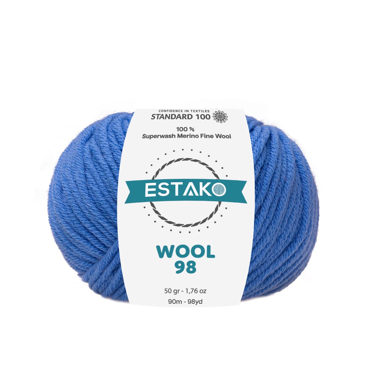 Estako Wool 98 100% Superwash Merino Wool Medium Worsted Weight Soft Knitting and Crochet Yarn 1.76 oz (50gr) 98 yds (90 m) (6387-Blue)