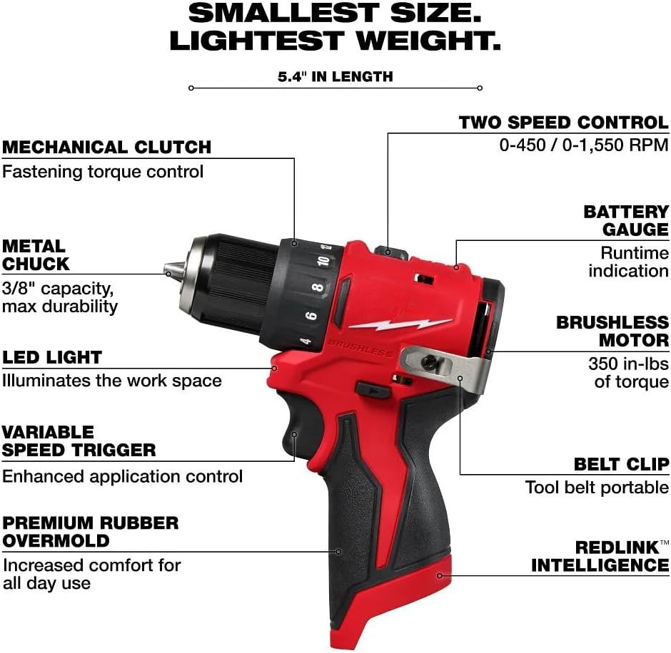 Compatible for use with Milwaukee 3494-22 M12 12V Subcompact Brushless 2-Tool Combo Kit