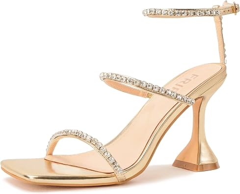 Womens Rhinestone Sandals Lace Up Slingback Square Open Toe Heels Sparkling Sandals with Stiletto Buckle Strap for Dress Party Prom Wedding High Heeled Shoes