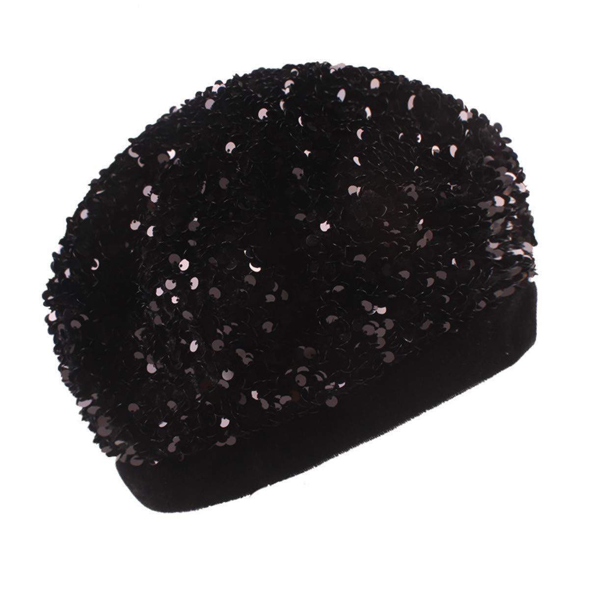 Xuexian Women's Black Glitter Sequins Beanie Brimless Hat Skull Caps For (Black)