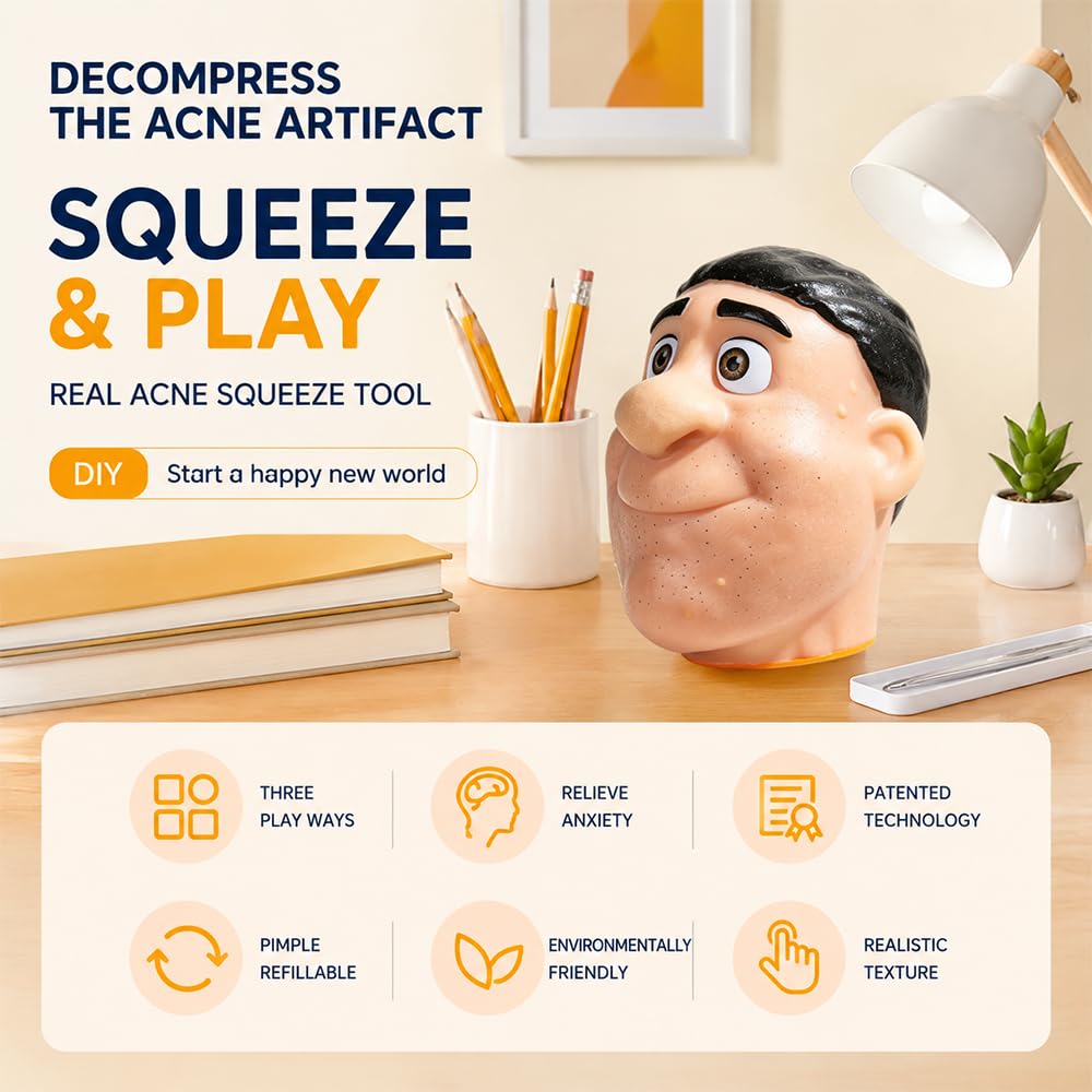 Pimple Popping Toy, HOVCEH antystresowa gra, sztuczna twarz z pryszczami, zmysłowe zabawki do wyciskania do biura, klasy lub domu