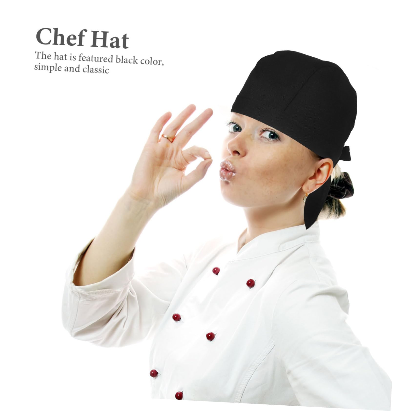 UKCOCO Gorros de Chef para Cocina 6 Unidades de Tela de Algodón Negro | Lazos, Estilo Clásico y Sencillo, para Cocina y Restaurante, Pack de 6 Piezas
