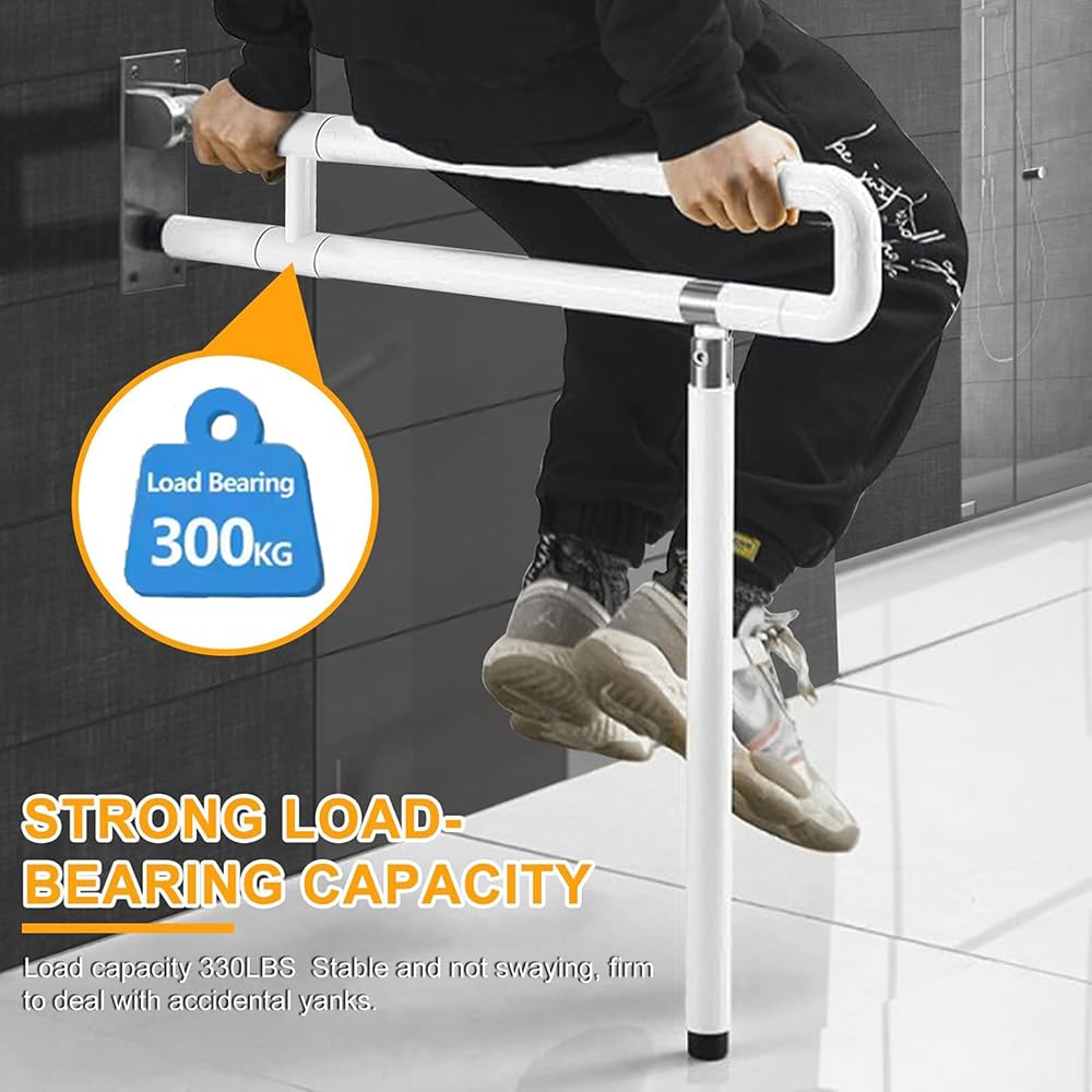 Barre D'appui Wc,Barre Support Mural,Barre Dappui Wc Handicapé,arre D'appui Douche Pliable Salle Avec Un Anneau Lumineux,Rotation Verticale à 90°,pour Salle de Bains,handicapés (blanc, 70cm)