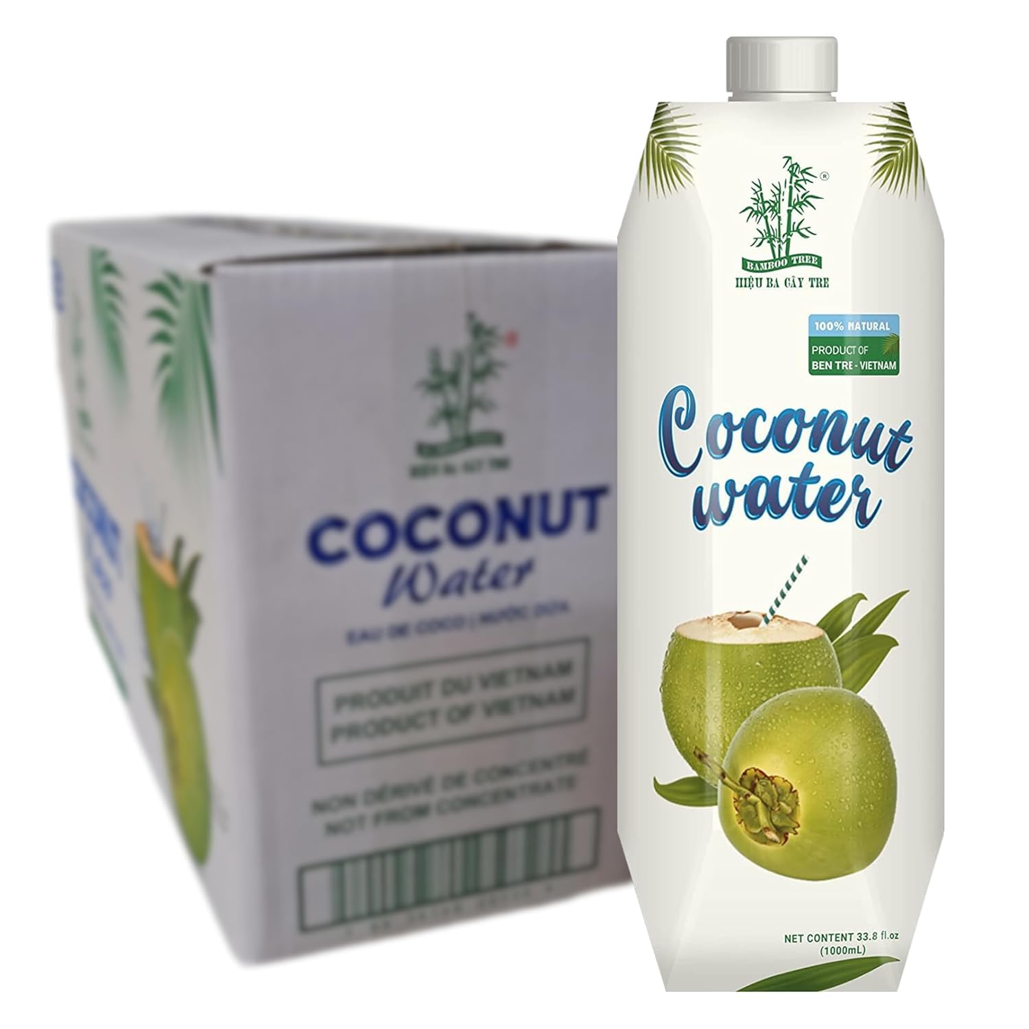 BAMBOO TREE Kokoswasser 12x1L – 100% Natürlich – Reich an Ballaststoffen – Ohne Zuckerzusatz – Glutenfrei – Premium Qualität aus Vietnam