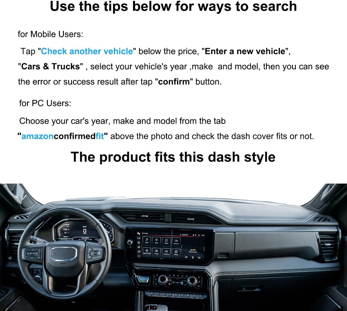 Yiz Dash Cover Mat Custom Fit for GMC Sierra 1500 2500HD 3500HD with Head Up Display w/Light Sensor Dashboard Cover Pad Carpet Protector J321 (Black)