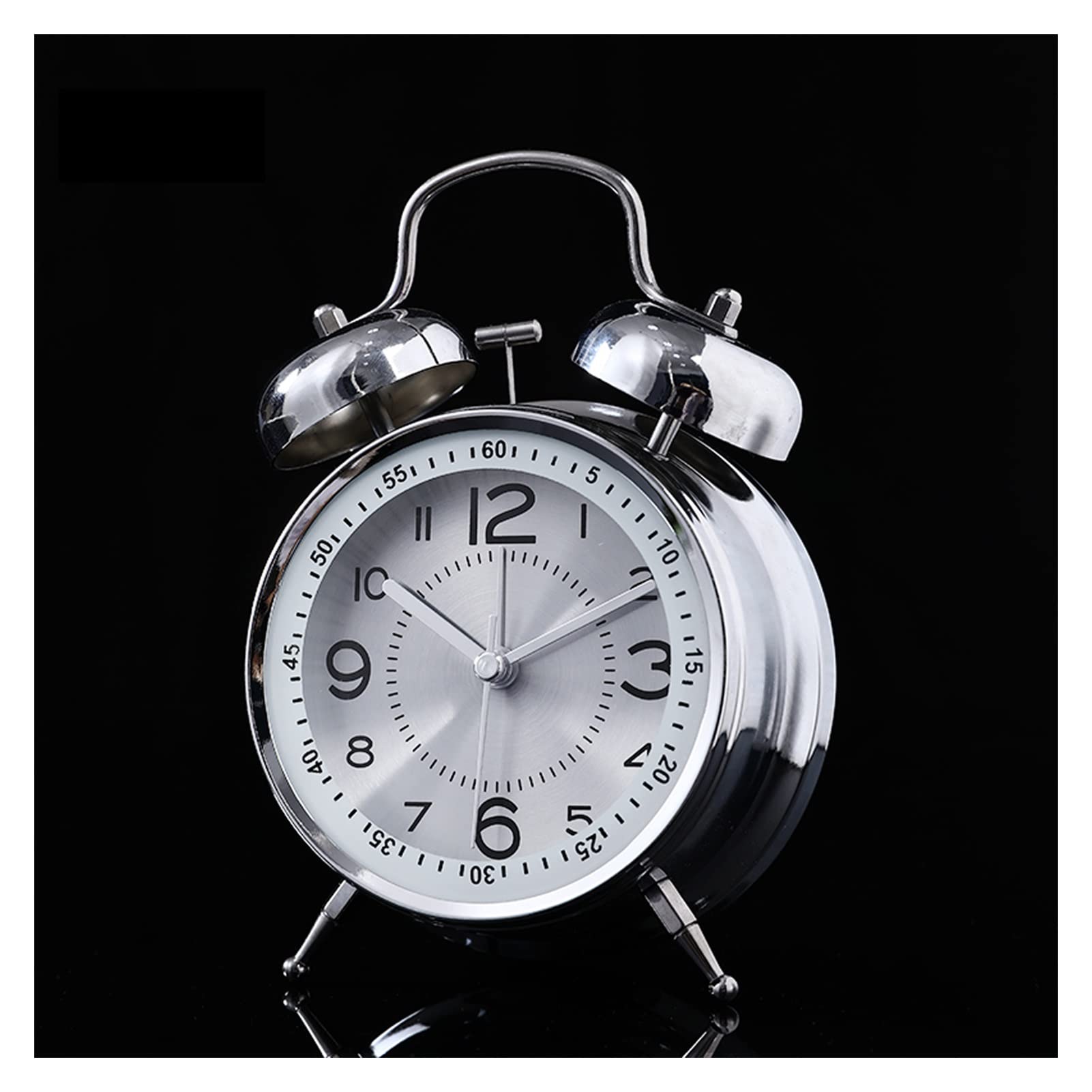 BMKGODN alarm clock， 4in Twin,Loud Volume Metal Bedside Clock with Night Light,for Office Table Bedroom Nightstand(White)