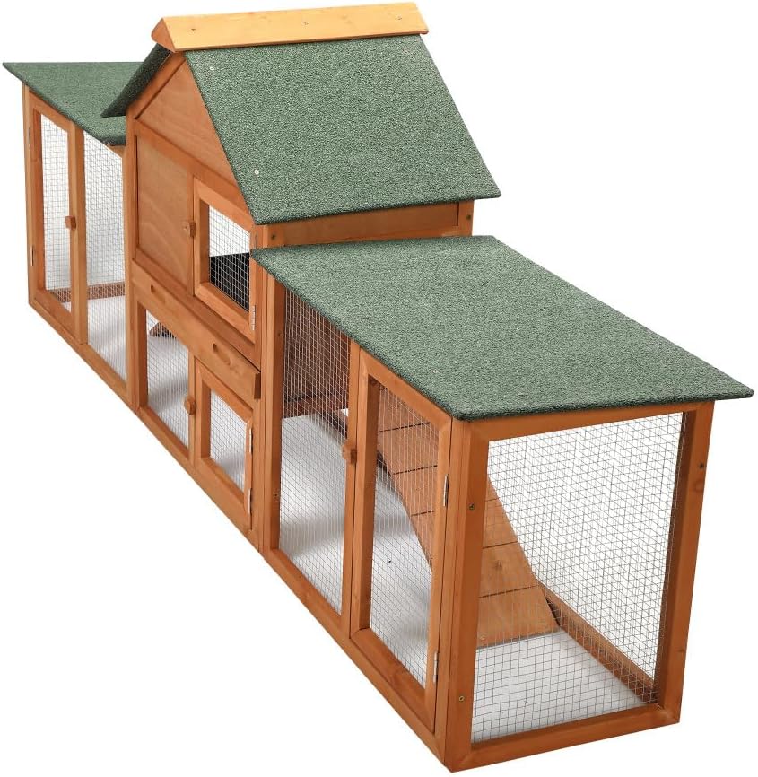 Large Wooden Rabbit Hutch - Indoor & Outdoor Bunny Cage with Tray and Runs for Small Animals, Orange