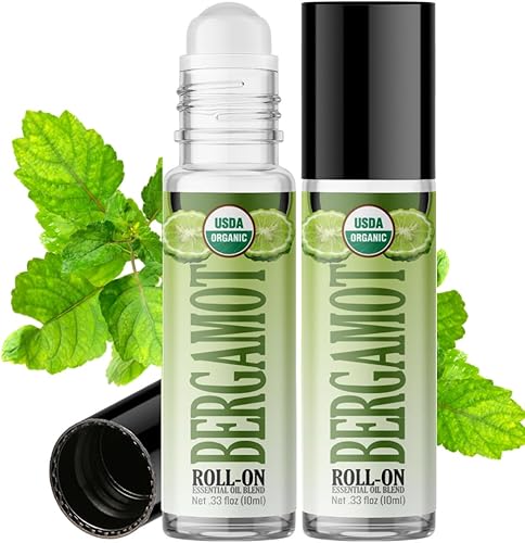 Aceite esencial de bergamota orgánica roll-on (2 unidades, orgánico certificado por la USDA), prediluido a bolilla para aromaterapia, niños, disponible en Yaxa Venezuela